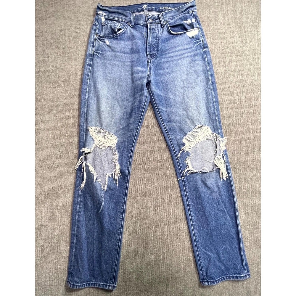 7 For All Mankind The 1984 Boyfriend Jeans Womens 28 Blue Distressed Denim